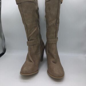 Khahi Knee High Boots Chunky Mid Heels Buckle Zipper Winter Boots Shoes